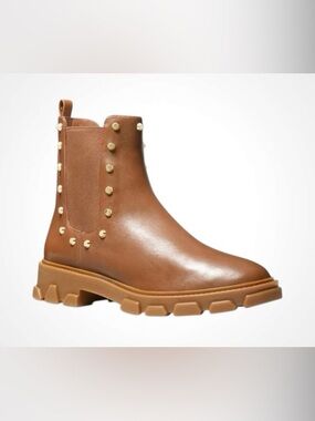 Michael Kors | MK Brown Leather Studded Ridley Chelsea Boot Lug Sole NWOB 6.5